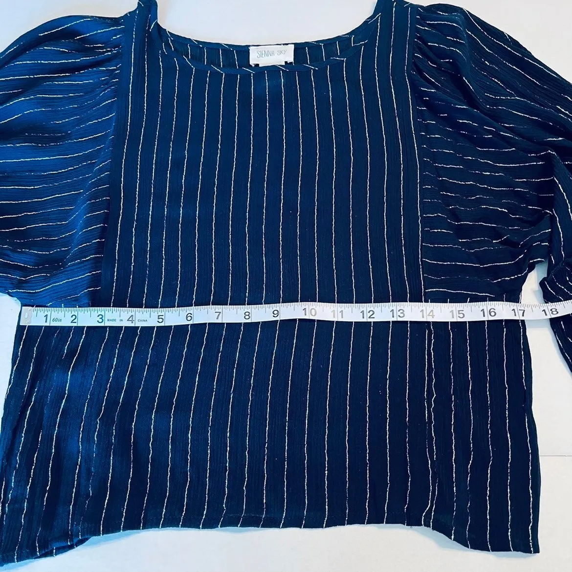 Sienna Sky navy blue with silver stripe blouse top‎ Size medium - Image 2