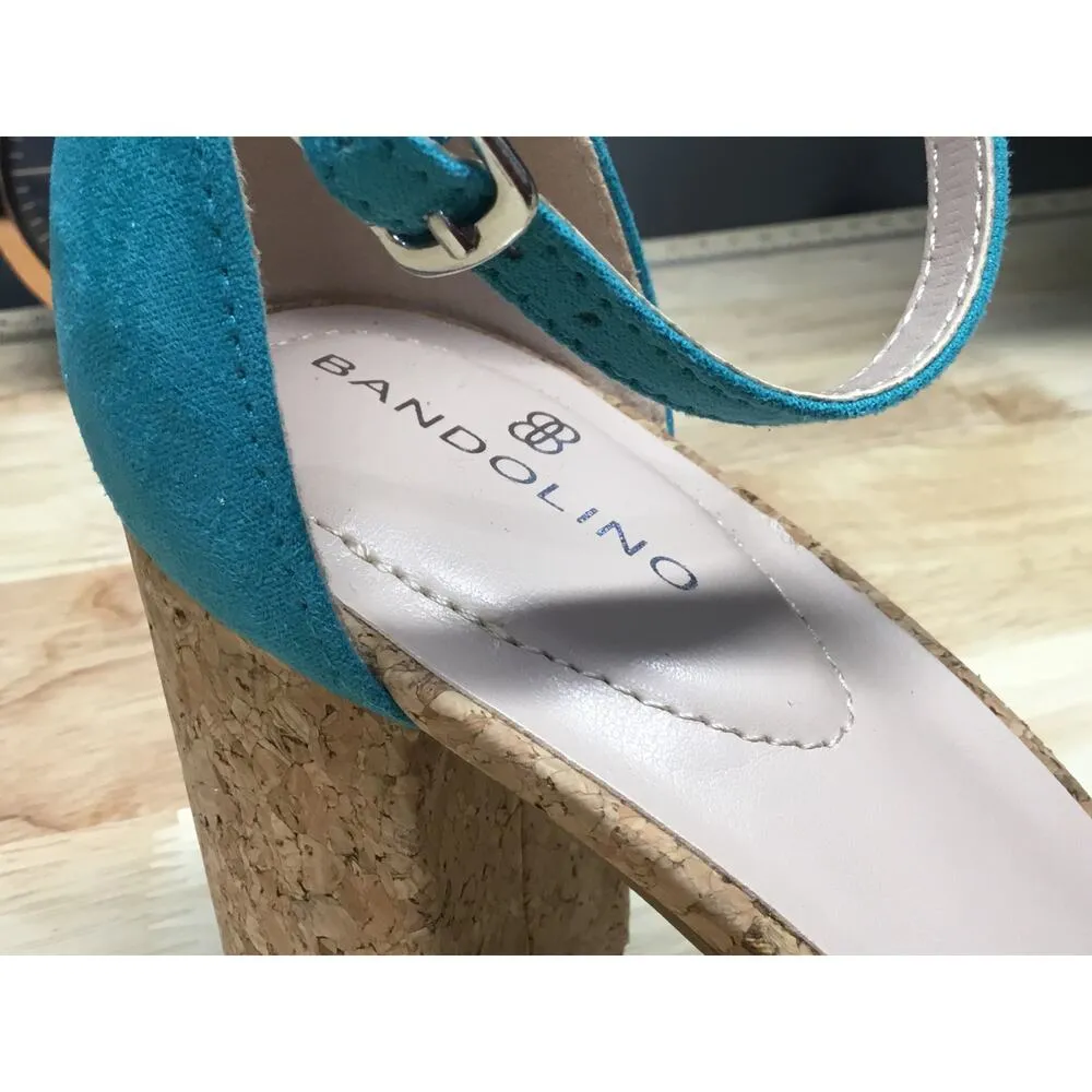 Bandolino Armory Dress Sandals Women's 8.5 Blue Suede Ankle Strap Block Heel - Image 8