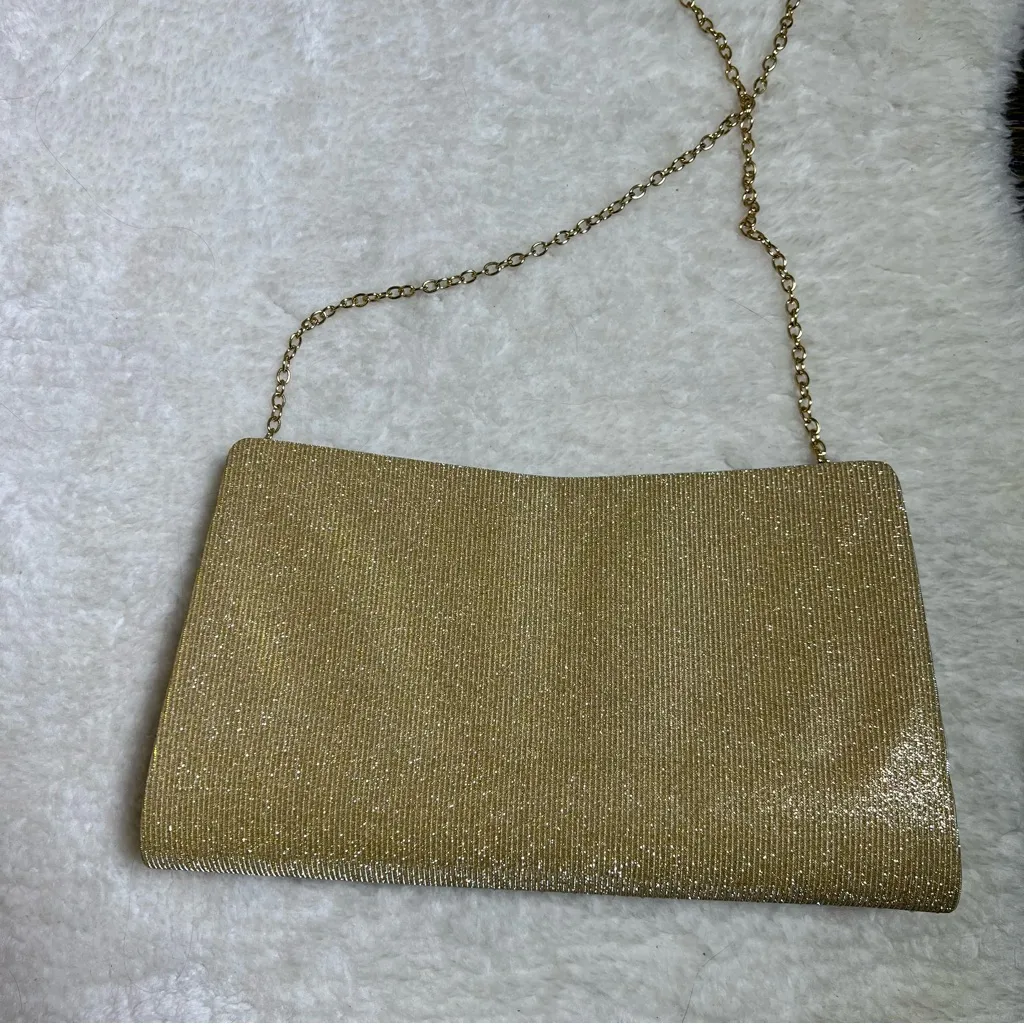 Gunne Sax by Jessica McClintock Gold Rhinestone Kacie Clutch Crossbody Bag - Image 7