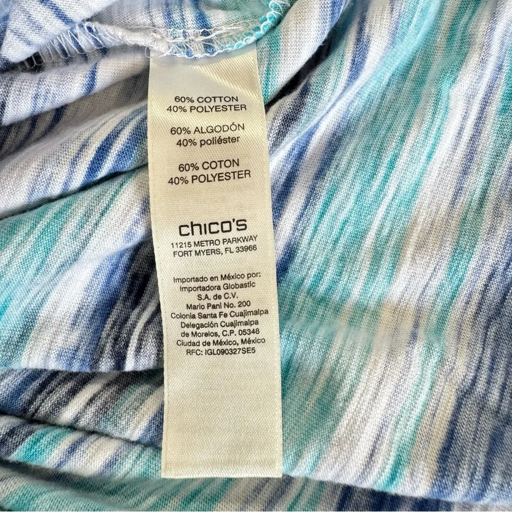 Chico’s Zenergy Blue Teal & White Striped Cap Sleeve Loose Fit Tee Size 1/Medium - Image 11