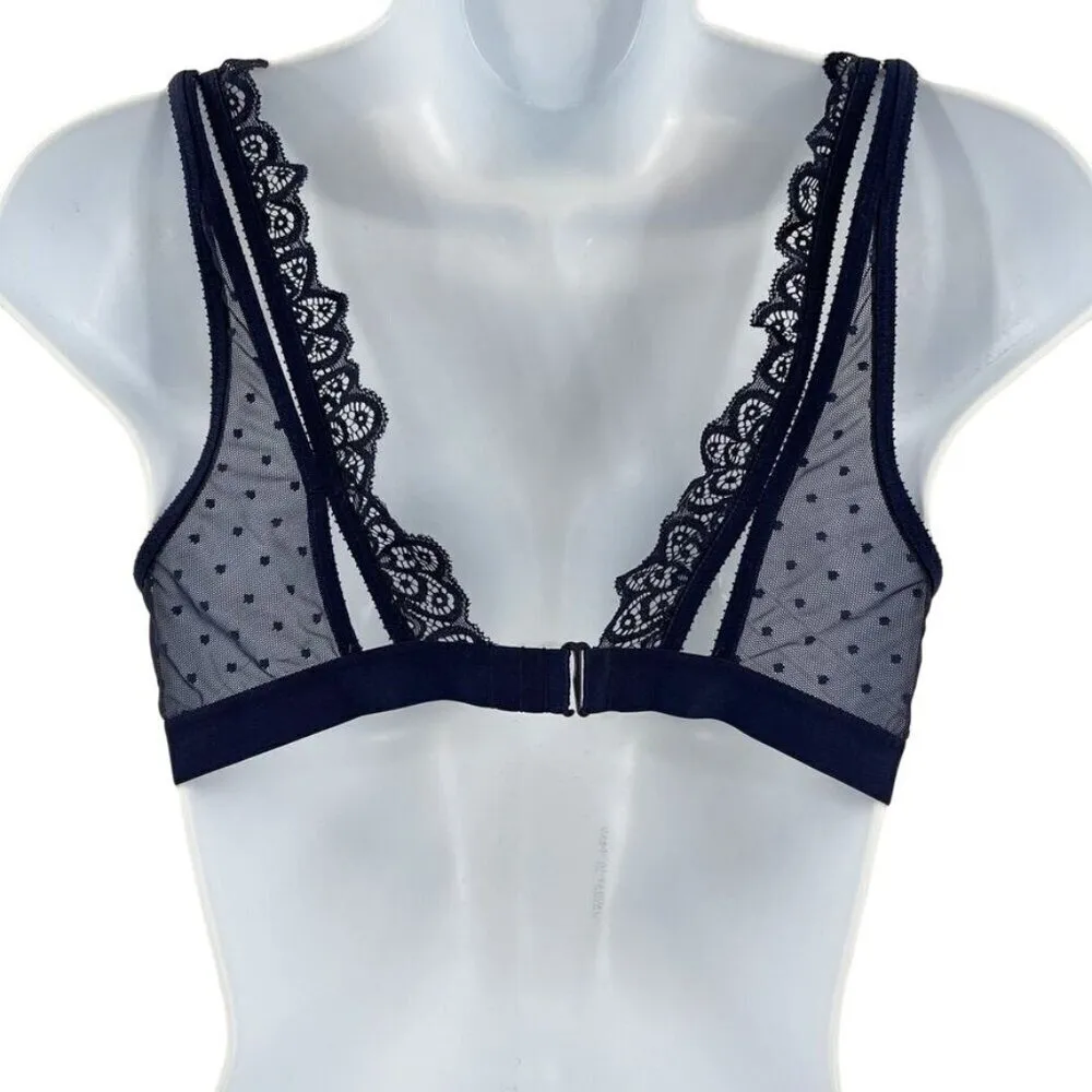 2/$30 Aerie Swiss Dot Lace Plunge Bralette Bra Navy Blue Small Wide Strap Sheer - Image 4