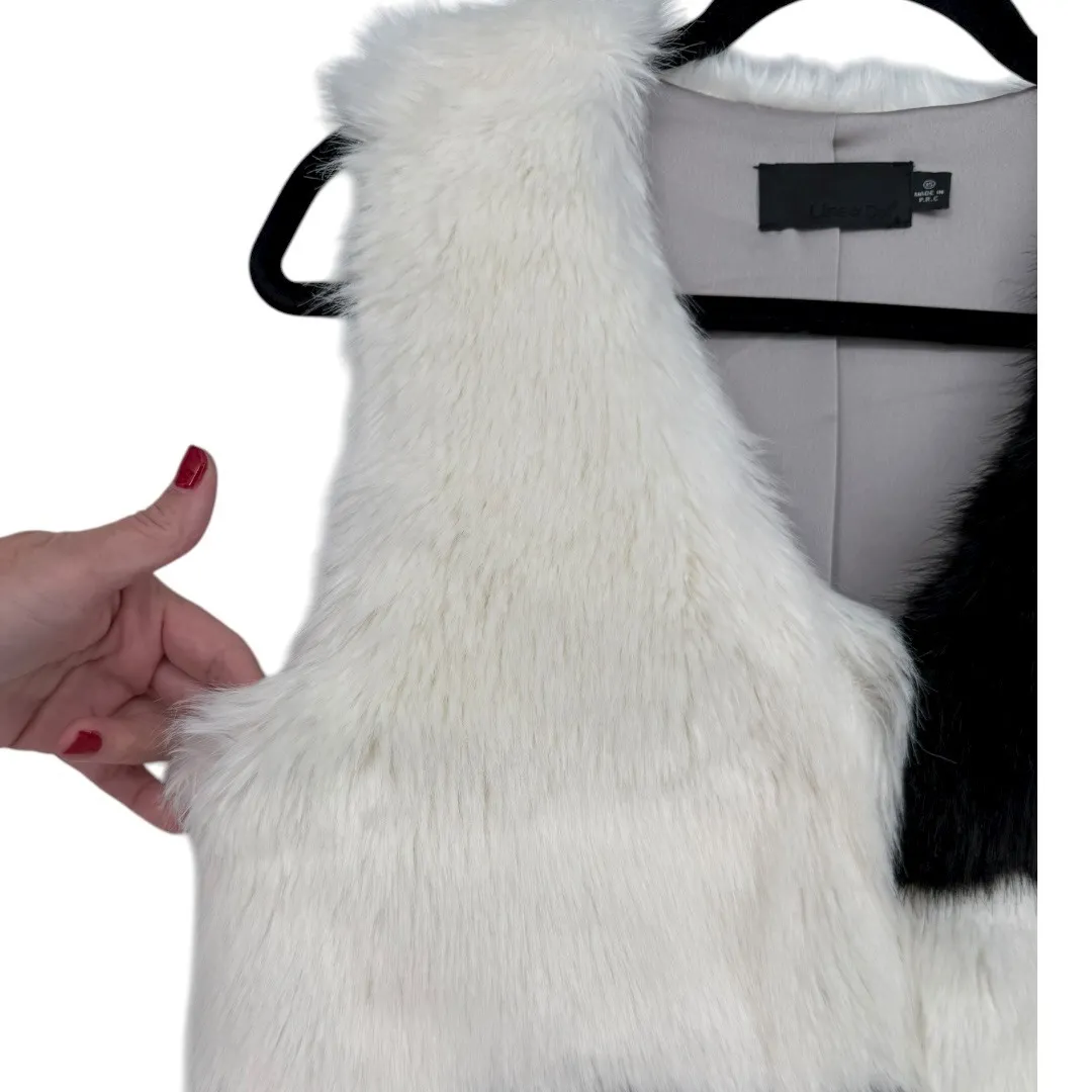 Line & Dot Women's ColorBlock Faux Fur Long Vest Size XS Patchwork Mob Wife‎ Art - Image 9