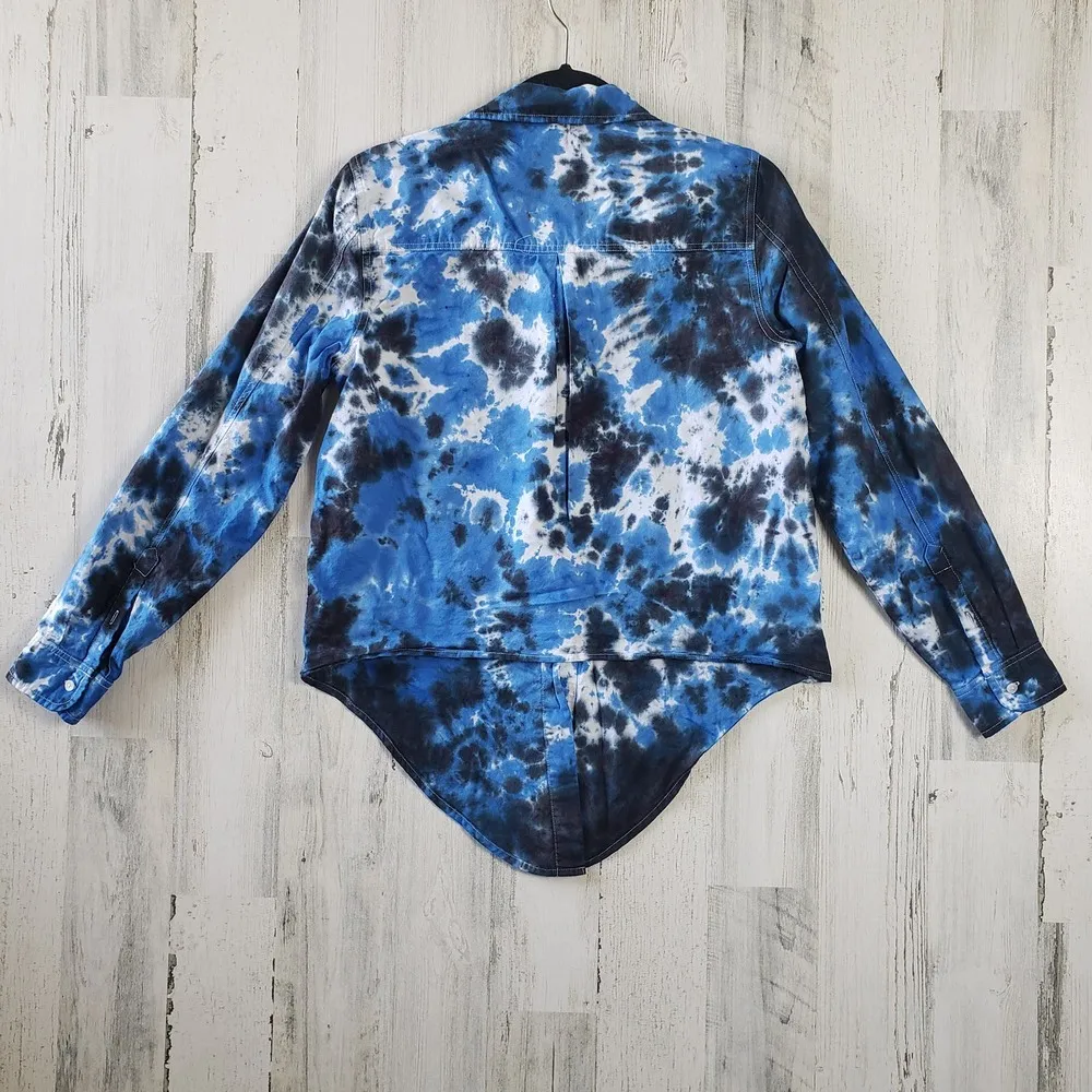 Madewell Black & Blue Crinkled Tie Dye Button Down Shirt Women's Size Medium - Image 8