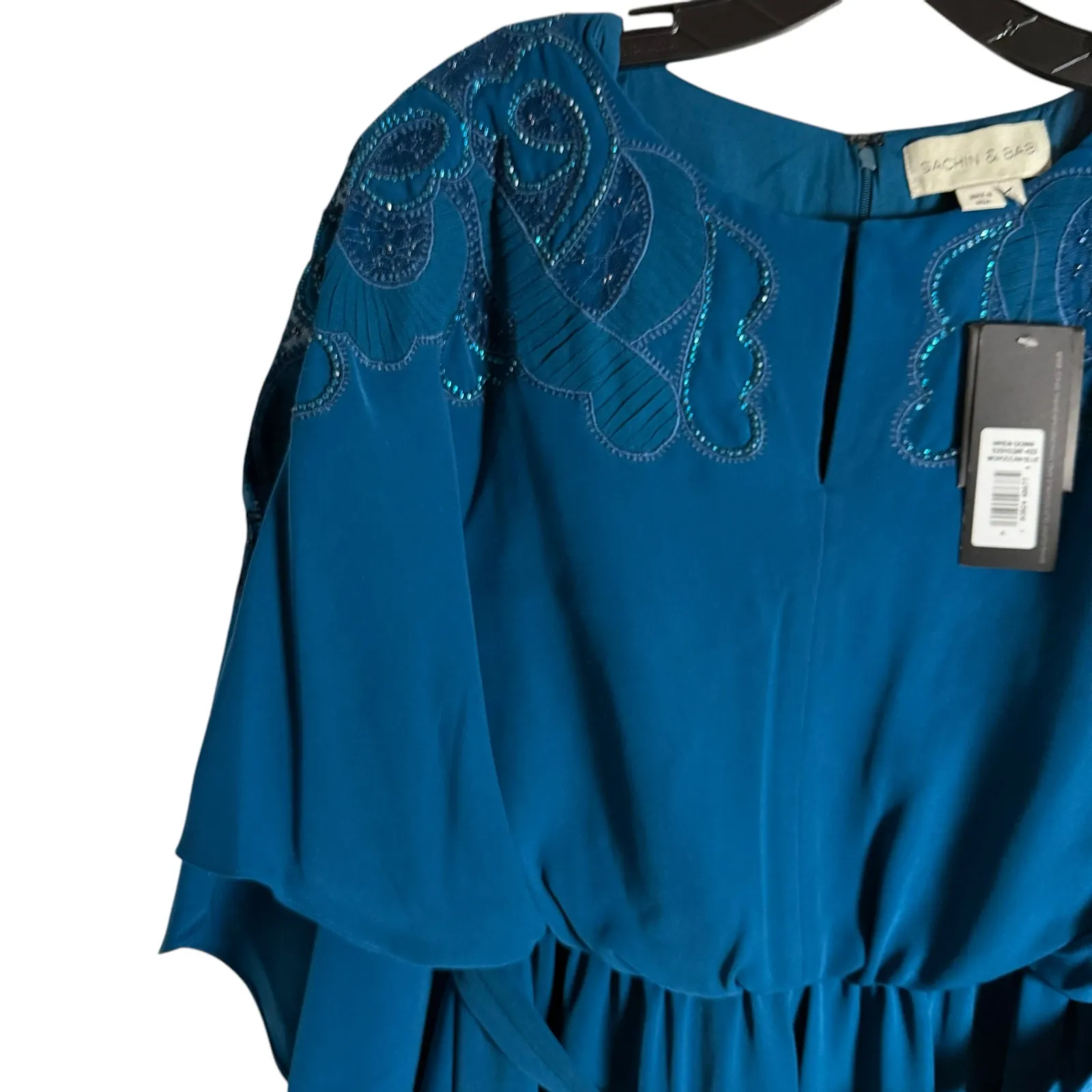 Sachin & Babi Wren Moroccan Blue Cape Embroidered Gown Size 4 - Image 8