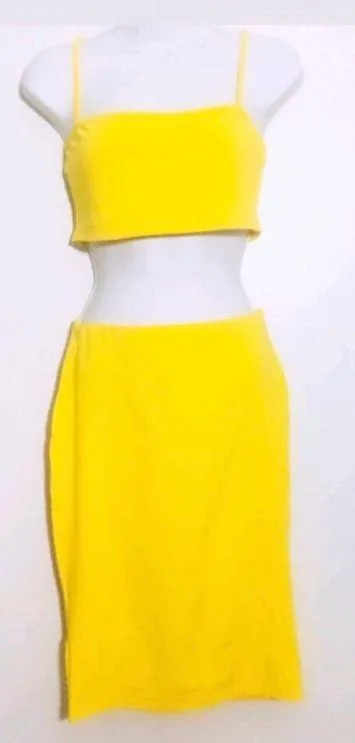 Crop Top And Skirt Set Yellow Size M - Image 6