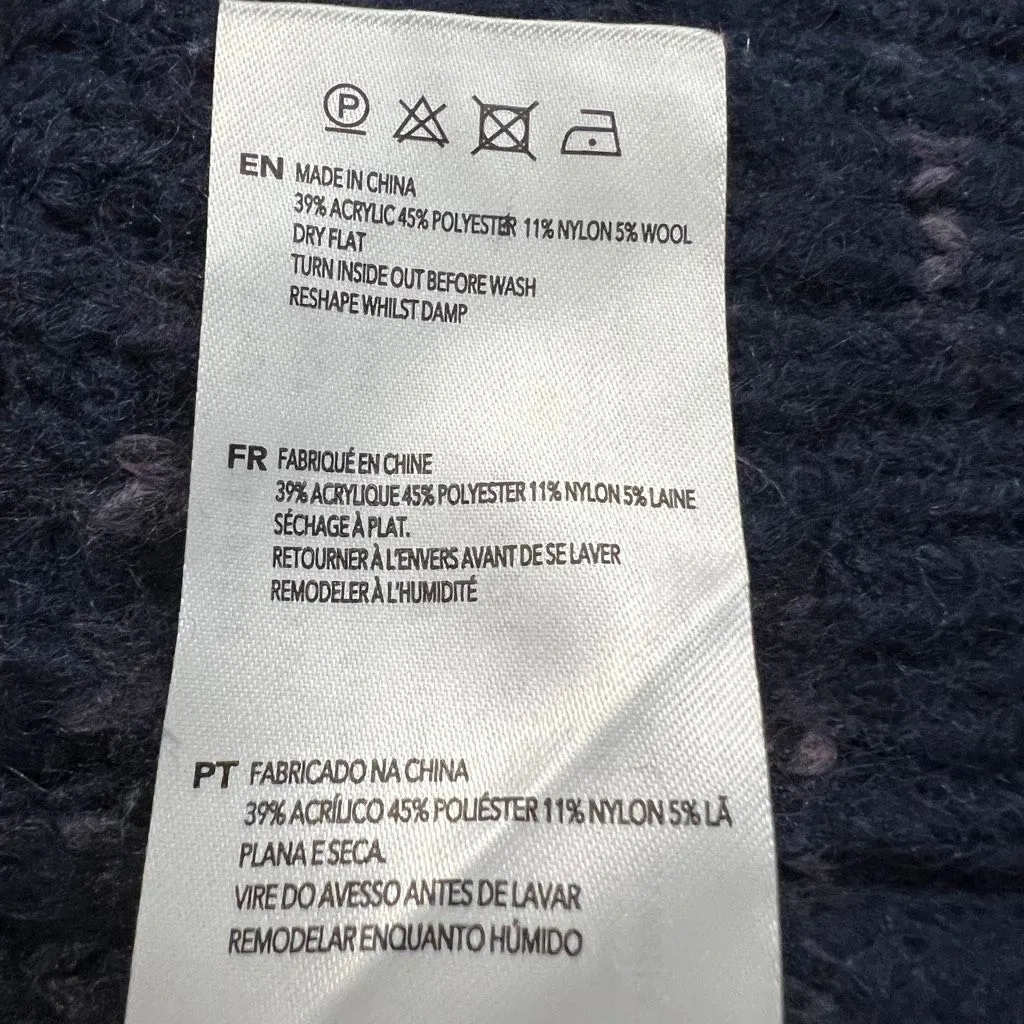 Varley Albion Knit Dalmatian Sweater Navy Blue Ribbed Pullover Size M - Image 10