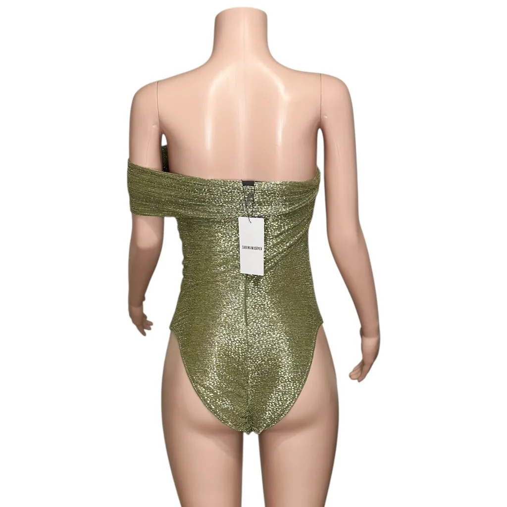 SABINA MUSAYEV Illai One Shoulder Bodysuit, Olive Green, Medium Green - Image 7