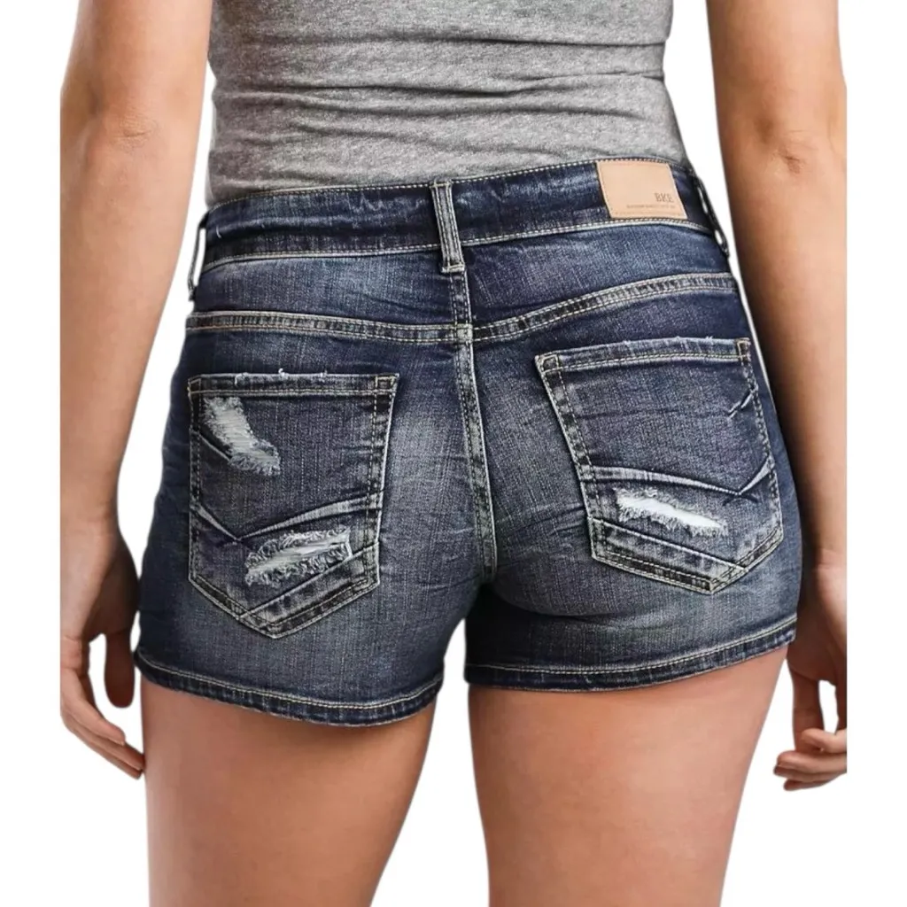 Buckle BKE Victoria Stretch Jean Shorts Dark Wash Distressed Denim Women’s Sz 30 - Image 2