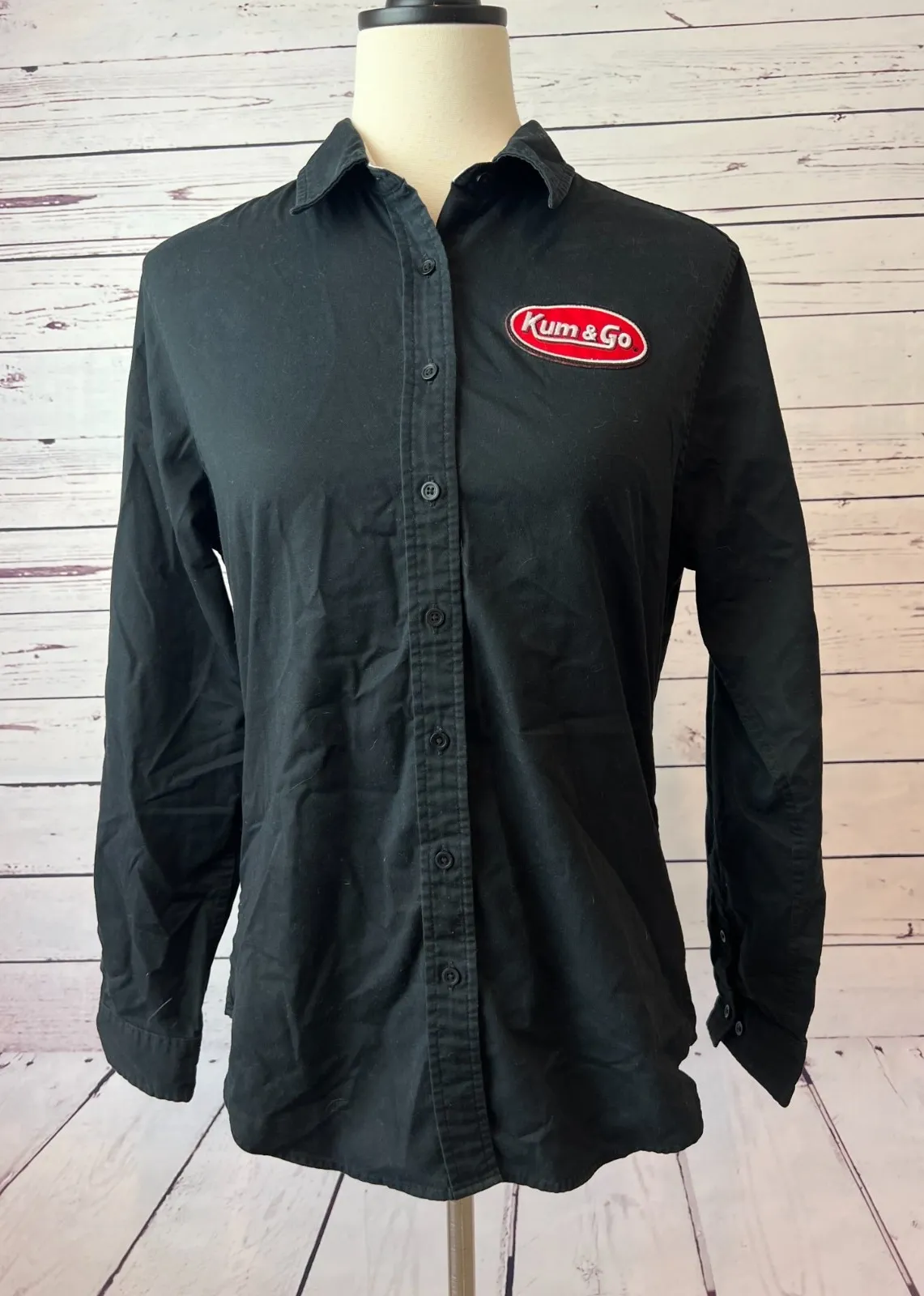 Kum & Go Shirt Long Sleeve size Medium Button Front Womens Black Uniform Blouse - Image 1