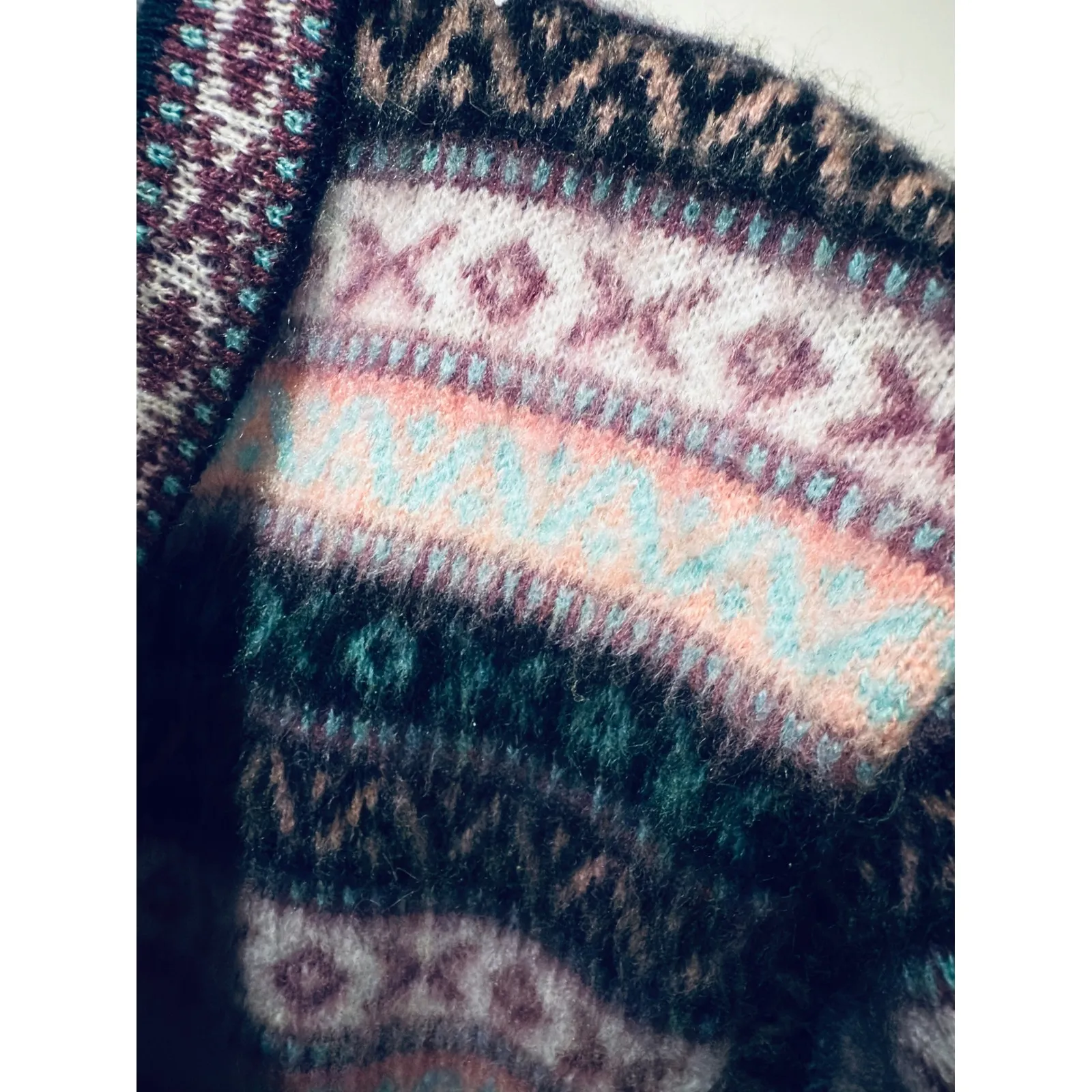 LLAMA CORP Alpaca Wool Nordic Fair Isle Zip Up Sweater Jacket Women Size S Blue - Image 5