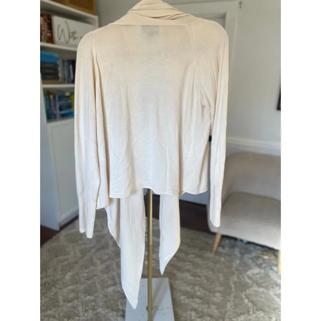 Pure Collection Cream Silk Cashmere Waterfall Cardigan Lightweight Quiet Luxury Size L - Image 3