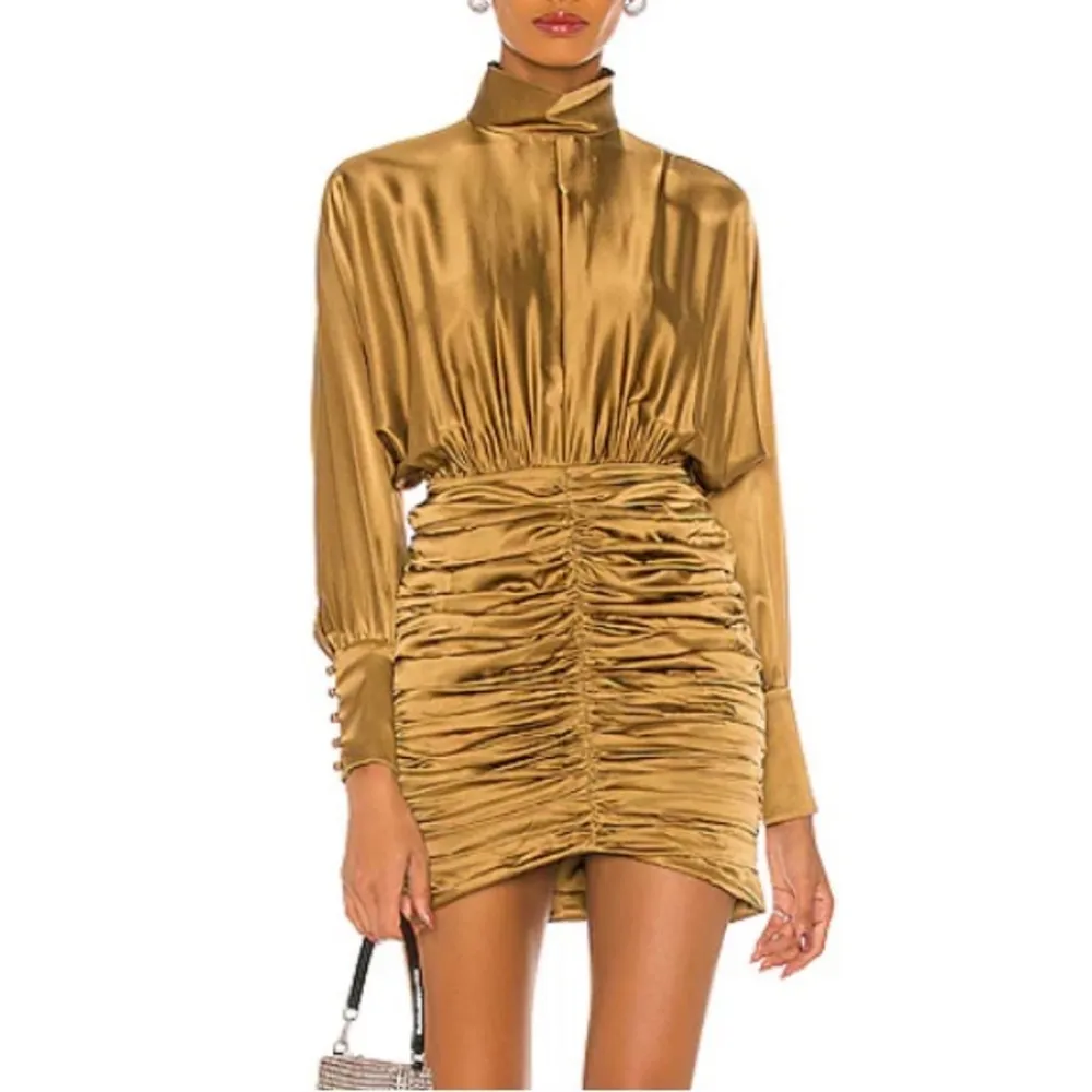 Retrofete Barbara silk ruched mini dress in olive army hue size XS - Image 2