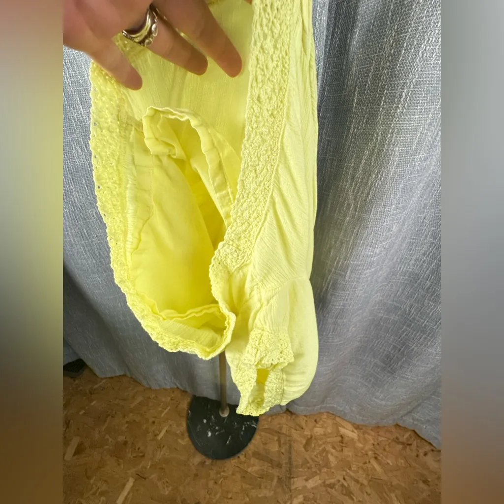 Aerie Bright Yellow Sleeveless Tie Shoulder Shorts Romper w/ Pockets Size Large - Image 12