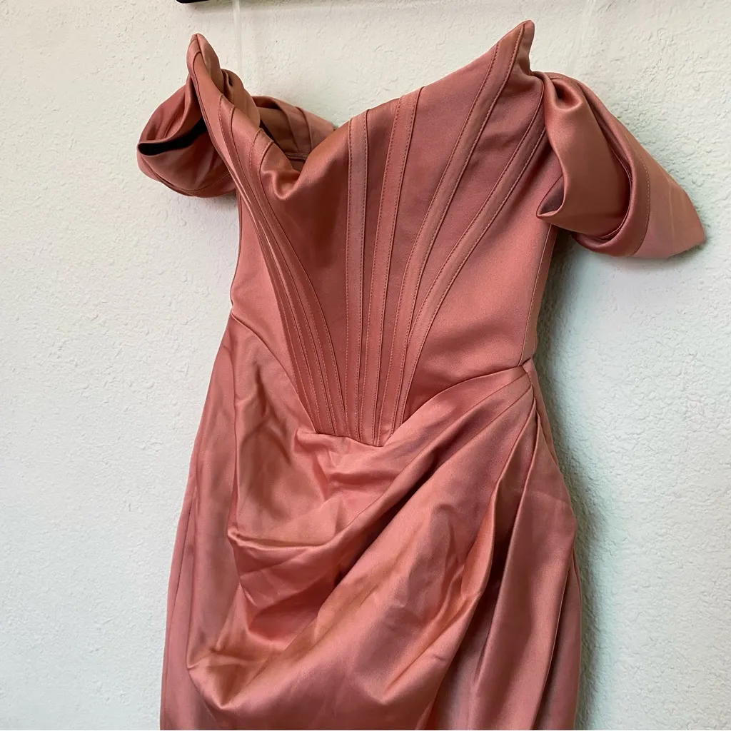 House of CB‎ ‘LORETTA’ BLUSH PINK SATIN OFF SHOULDER Corset dress NWOT size L - Image 6