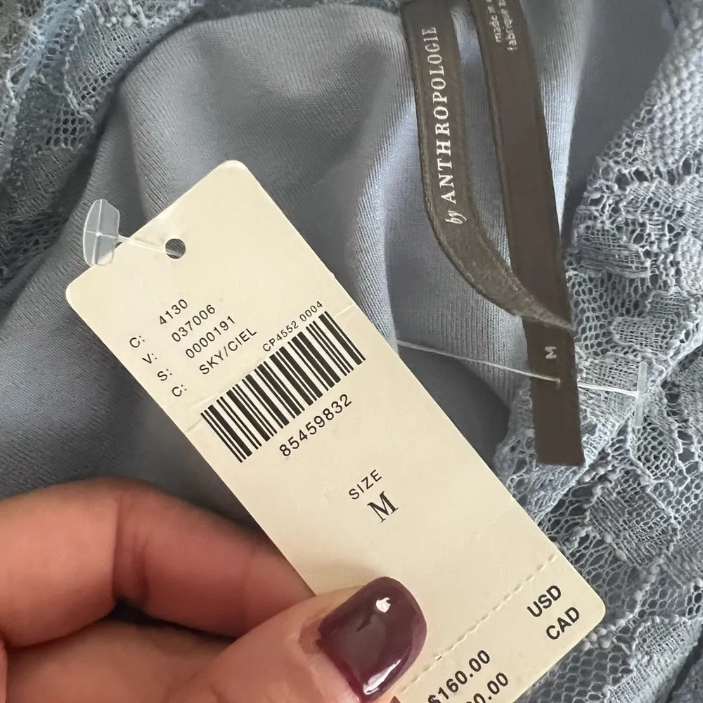 NWT ANTHROPOLOGIE The Maya Ruched Cowl-Neck Lace Dress in Light Blue Sz M - Image 7