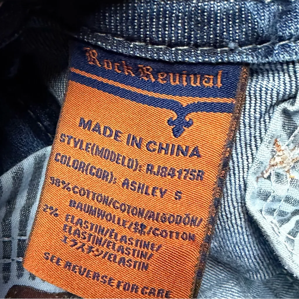 Rock Revival Ashley Skinny Jeans Womens 28 Blue Embellished Designer Denim Bling - Image 9