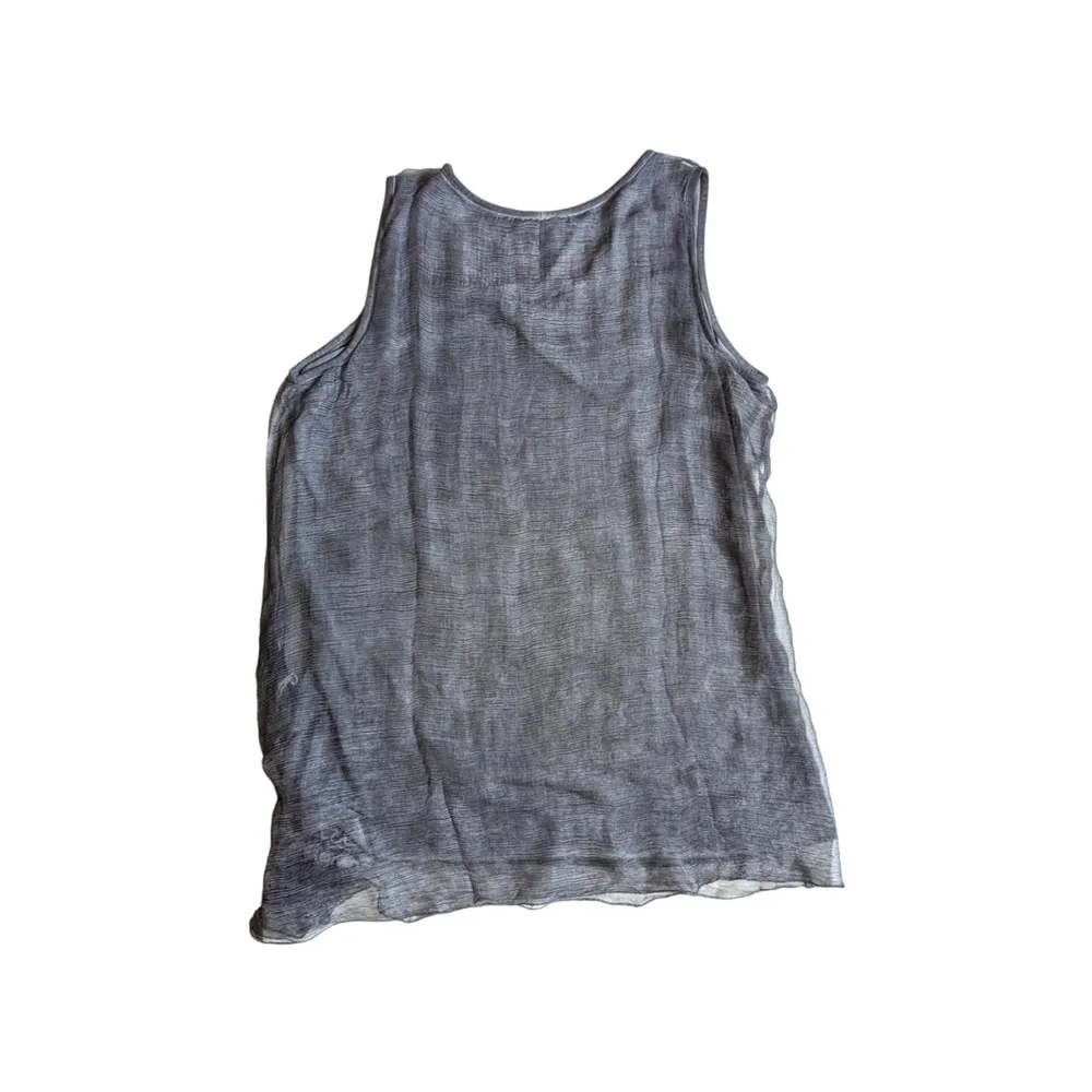 Soft Surroundings Silk Romance Top Embroidered Shoreline Grey Tunic Blouse Tank - Image 3