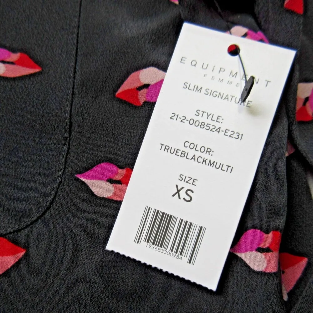 NWT Equipment Signature Slim in True Black Lip Kiss Silk Button Down Shirt XS - Image 6
