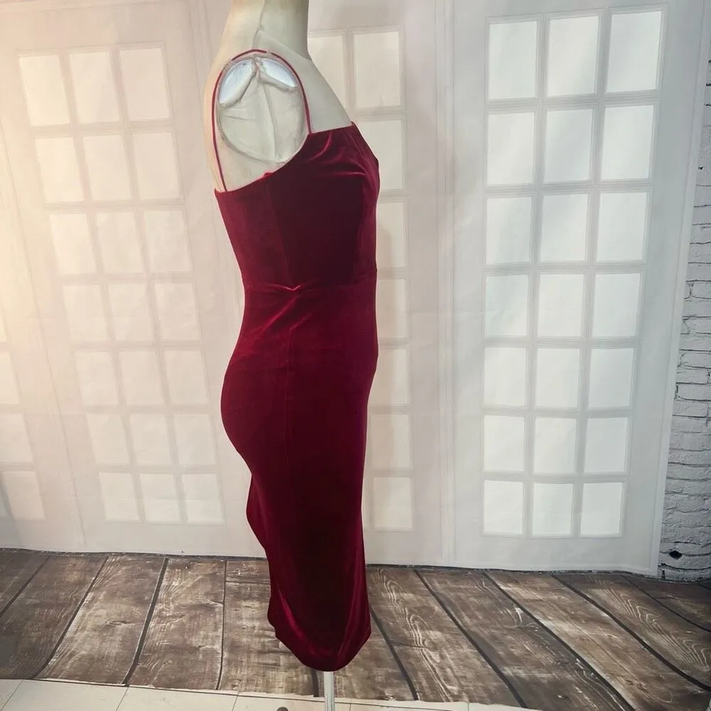 Abyss by Abby Maroon Velvet Sleeveless Bodycon Midi Dress Size XS - Image 4