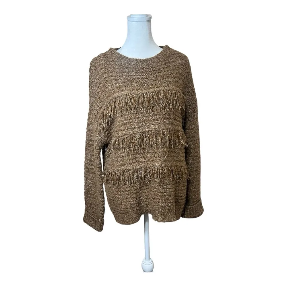 MOUSSY Brown Fringe Boho Oversized Sweater One Size Chunky Festival Grunge M/L Size M - Image 4