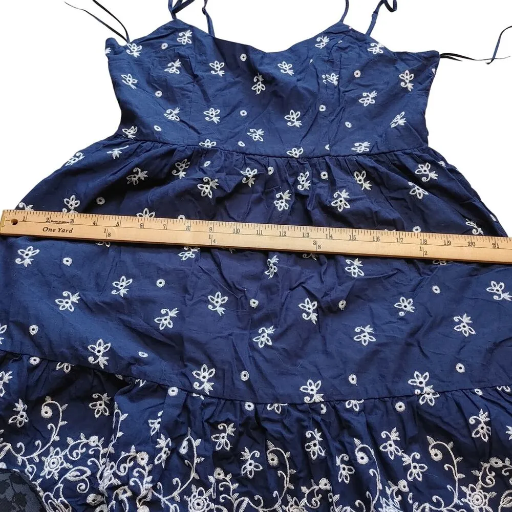 Blue Rain Size Large L Navy Blue White Eyelet Short Dress Summer Floral Wedding - Image 4