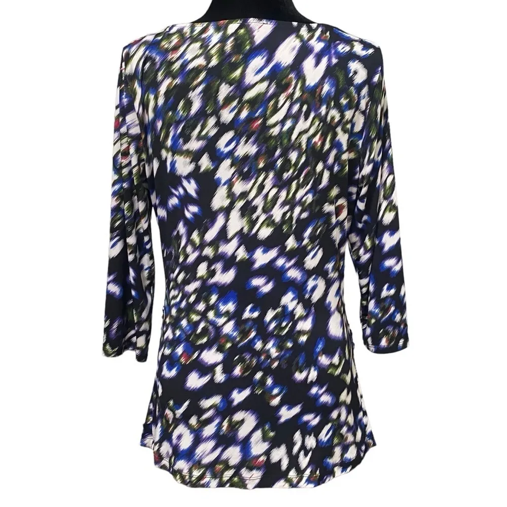Vince Camuto Abstract Cowl Neck Blouse Black Blue Draped Top Large - Image 4