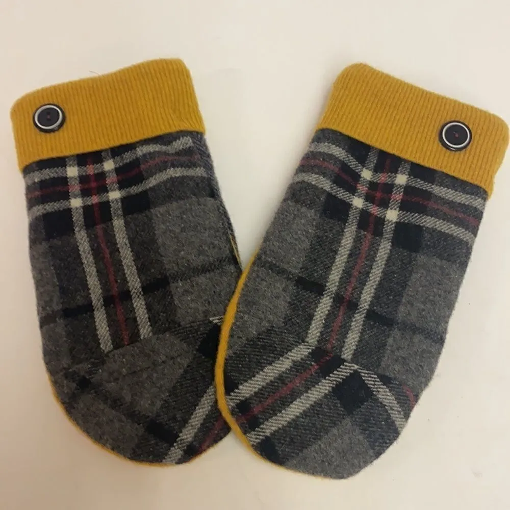 Plaid Light Weight Wool Mittens D10 Yellow - Image 2