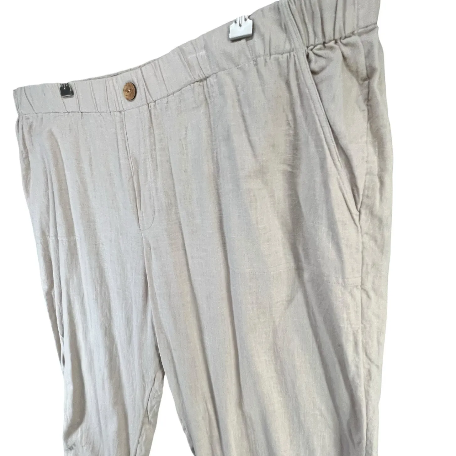 D&Co Naturals Pants Womens XL Tan Cream Linen Blend Coastal Chic Bohemian Beachy - Image 2