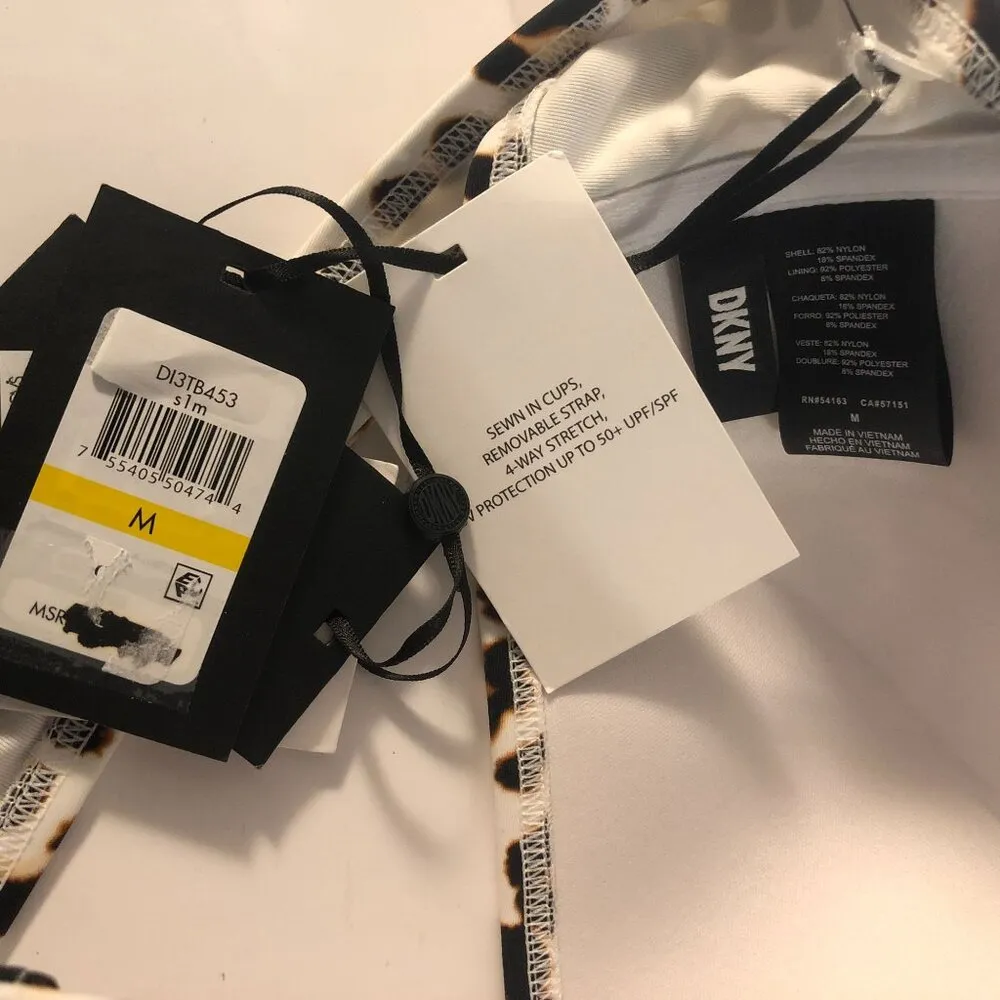 DKNY Leopard-Print Bandeau Tie-Front Bikini Top Brown Black M - Image 4