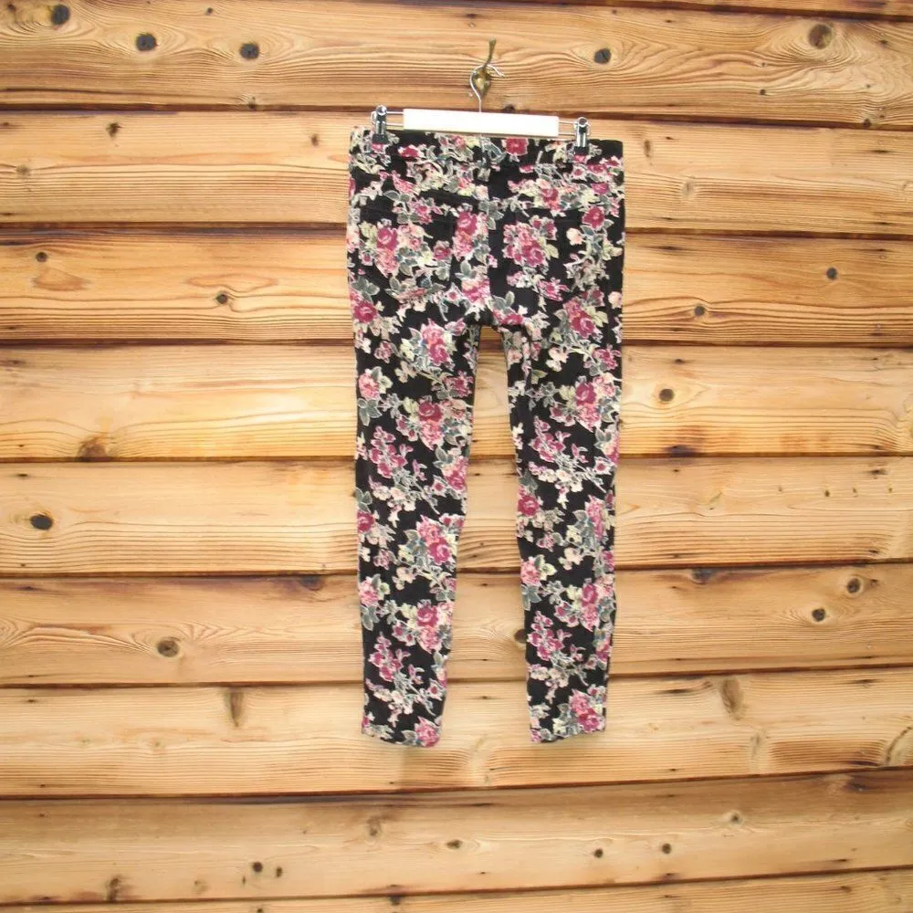 Free People Black Floral Corduroy Skinny Pants Jeans - Image 6