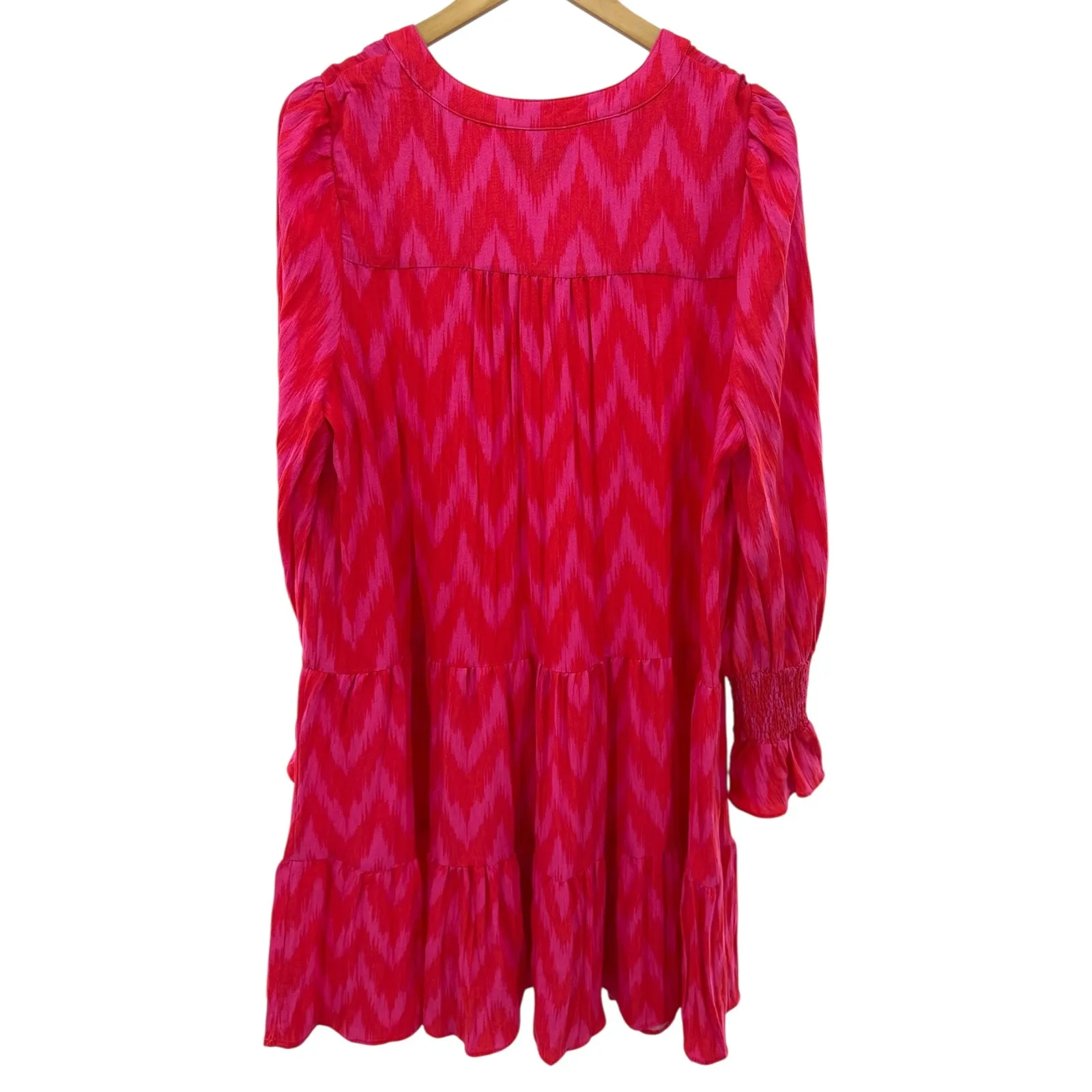 Pomander Place Dress XXL Pink Red Tiered Long Sleeve‎ V Neck Casual - Image 9