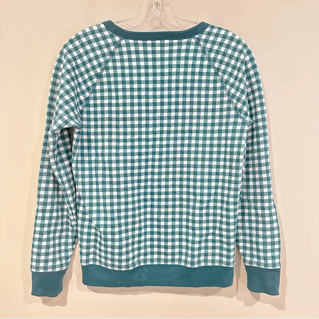 Draper James Natalie Gingham Sweatshirt Women's XS Green‎ White Classic Cotton - Image 6