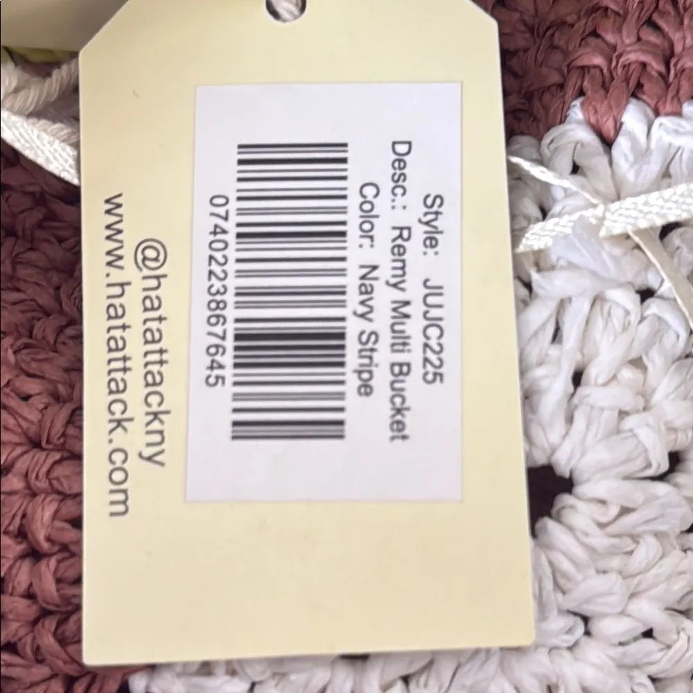 Hatattack Navy Striped Crochet Hat Multicolor Bucket Hat NWT Boho Summer Beach Brown - Image 7