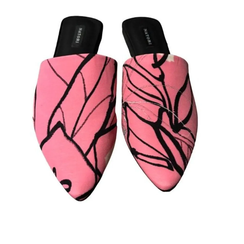 Natori Womens Adore Hana Satin Pink And Black Slip On Mules Size 6 - Image 4
