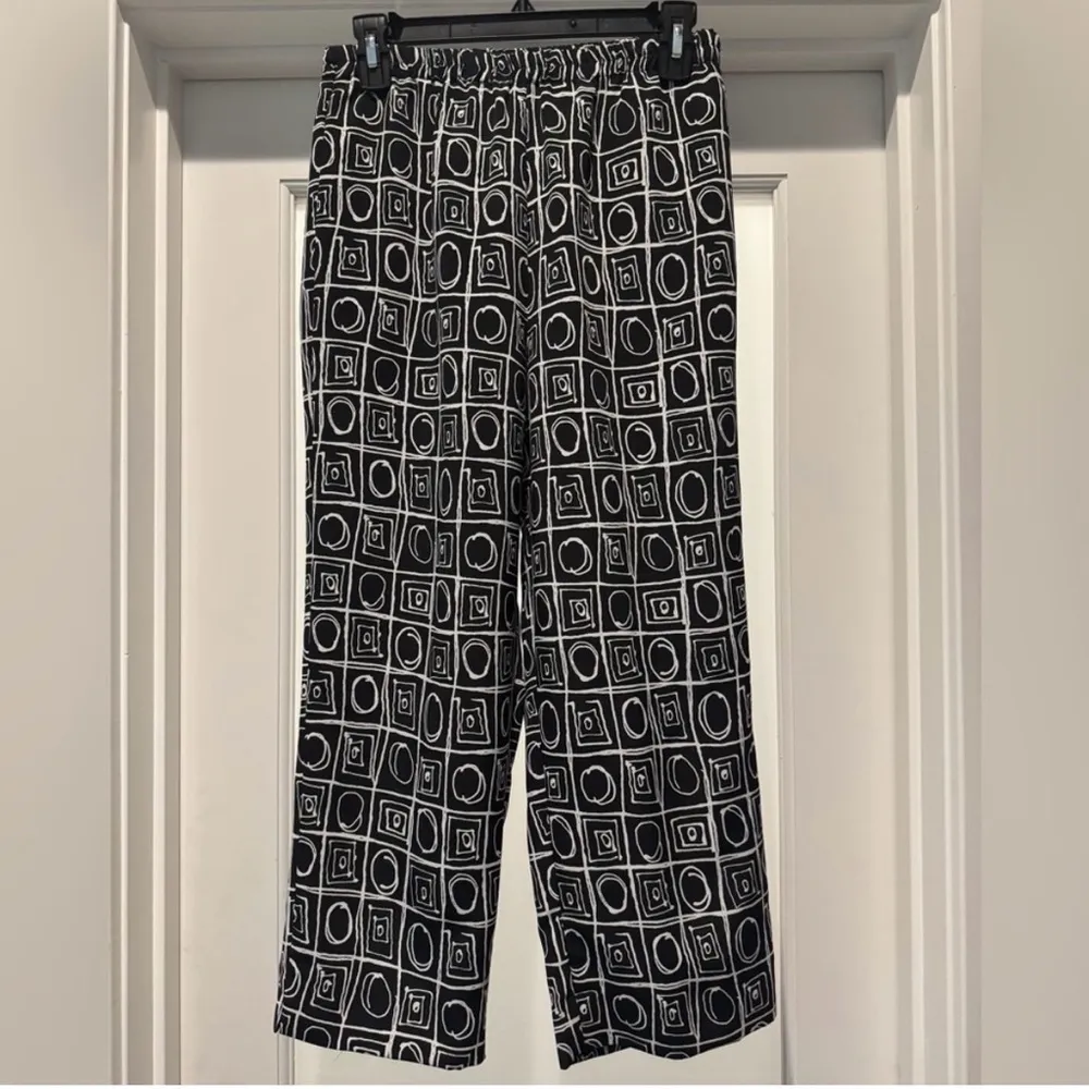 Bleyle Vintage Black White Geometric Pants Sz 8 Artsy Elastic Waist - Image 2