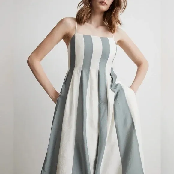 Madewell Pleated Midi Dress Linen Blend Overcast Size 0 - Image 5