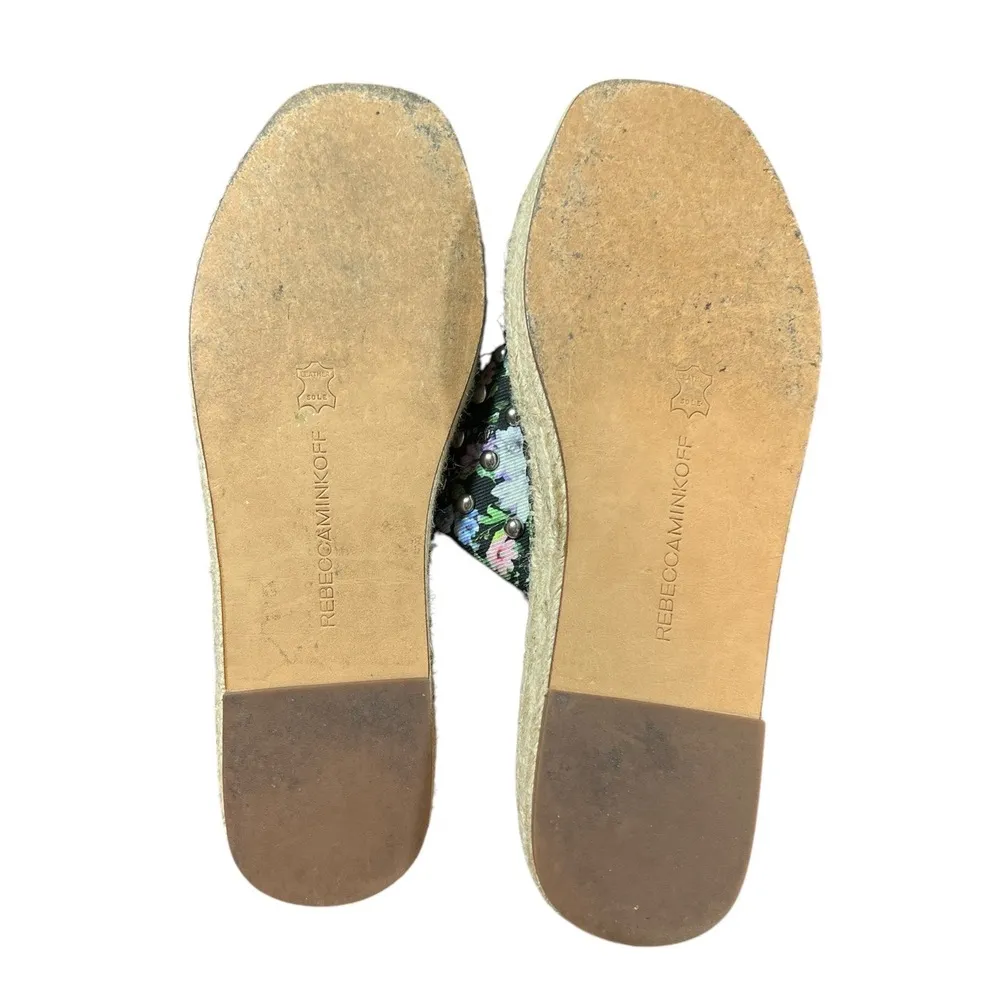 Rebecca Minkoff Sandals Espadrille Black Floral Studded Double Buckle Size 8 - Image 8