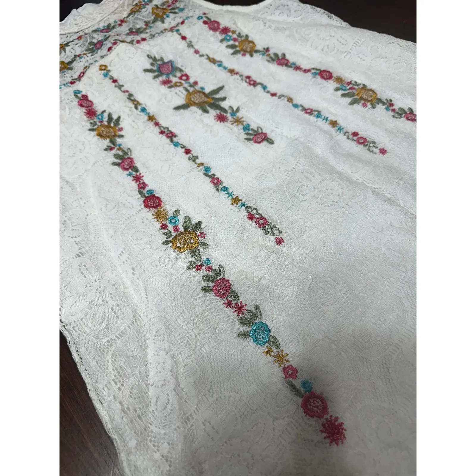 Floral Embroidered Lace Cottage Western Boho Coquette Soft Dress Small Festival - Image 9