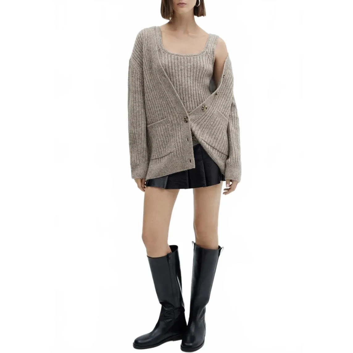 Mango Ribbed Strap Top Sweater NWT Grey XL - Image 6