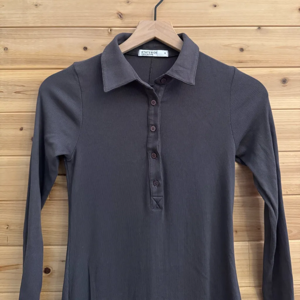 Stateside Size Small Ribbed Henley Long Sleeve Midi Length Collared Dress - Image 2
