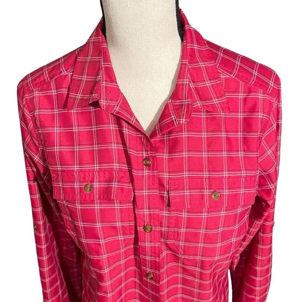 Eddie bauer classic fit pink plaid collared button up women’s medium - Image 4
