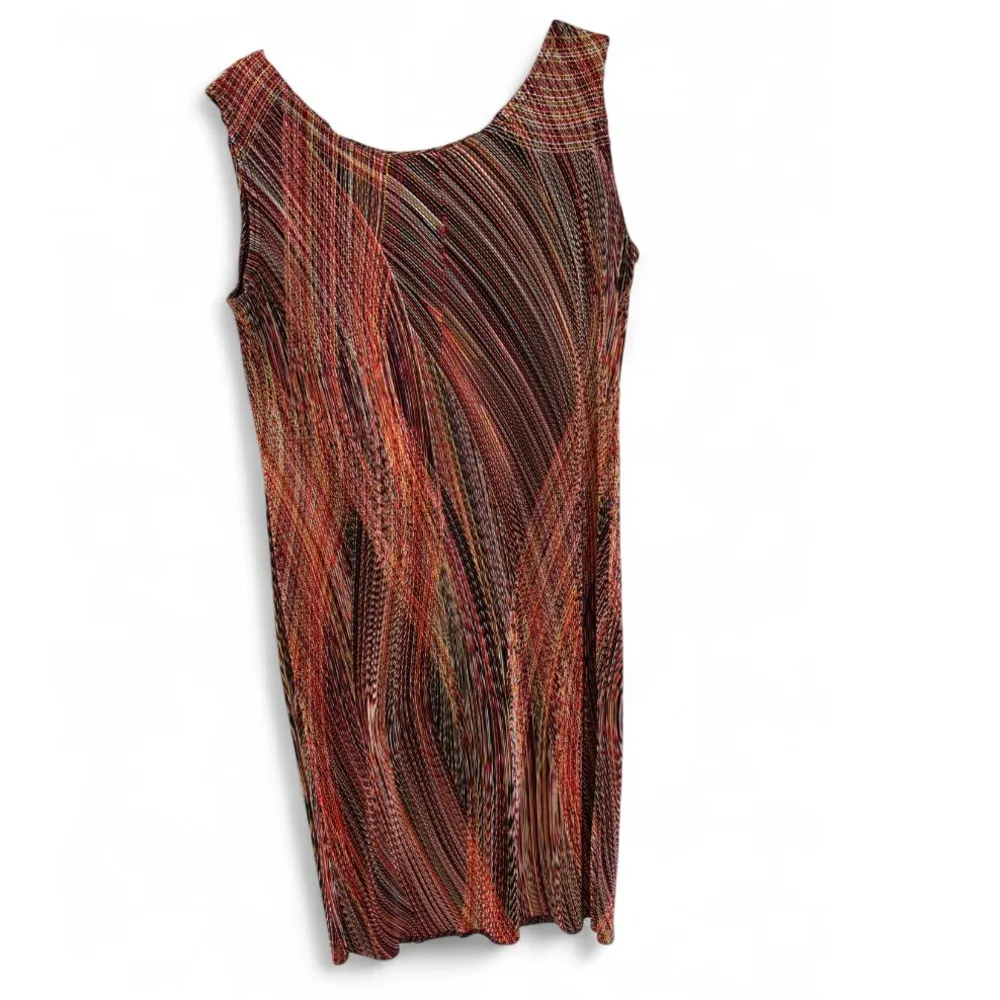 Plissé Midi Dress Size Medium Abstract Orange - Image 4