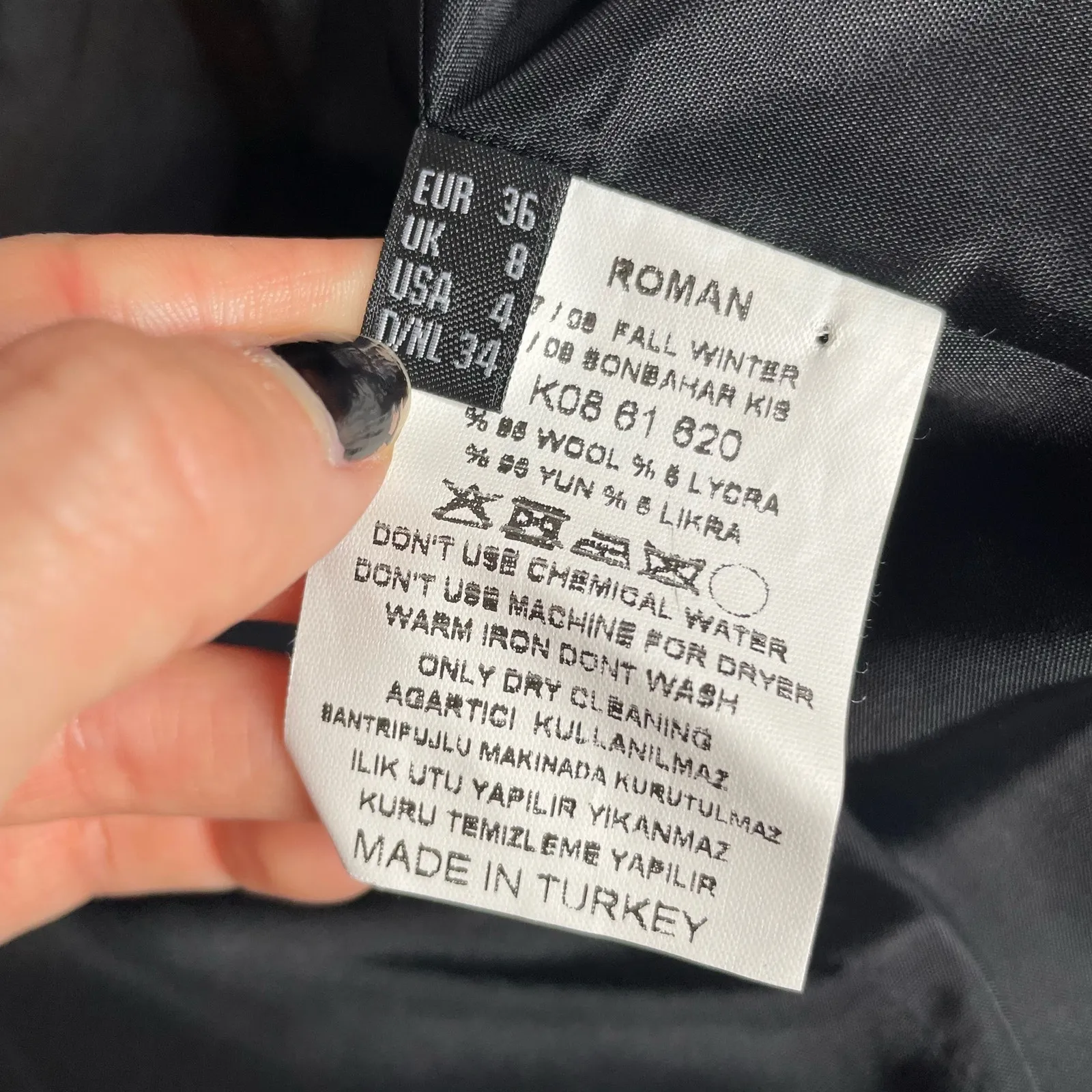 ROMAN Black Charcoal Shoulder Pad Blazer Button Up Office Interview‎ 4 Small - Image 2