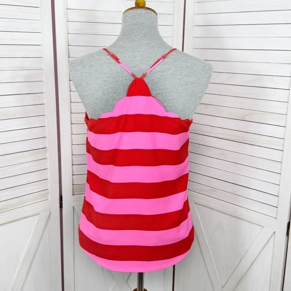 J.Crew Scalloped Striped Cami Halter Tank Top Shirt Pink Red 4 - Image 4