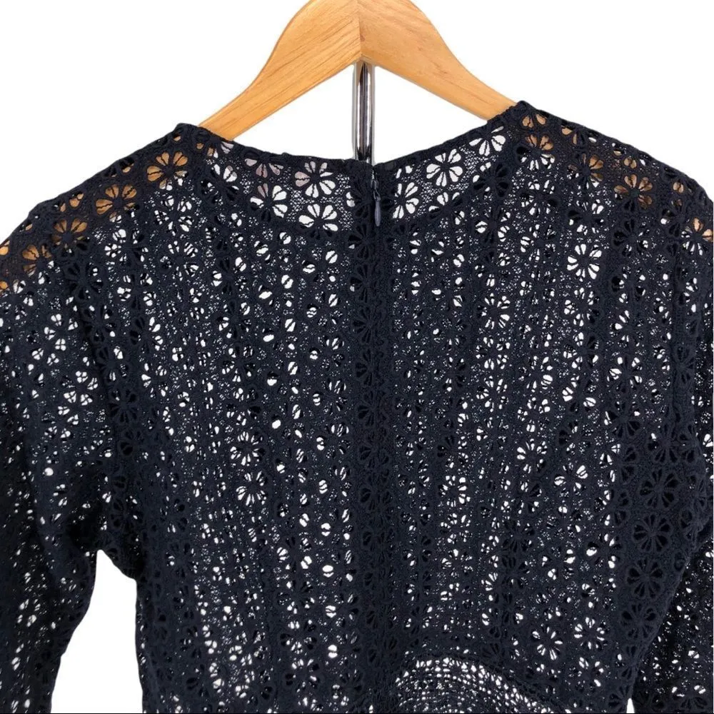 Nanette Lepore Navy Floral Lace Peplum Elbow Sleeve Top NWT - Image 6