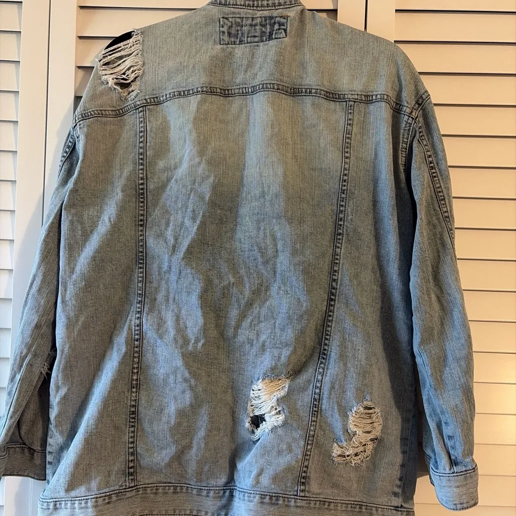 Express Distressed Denim Jacket Blue Size undefined - Image 6