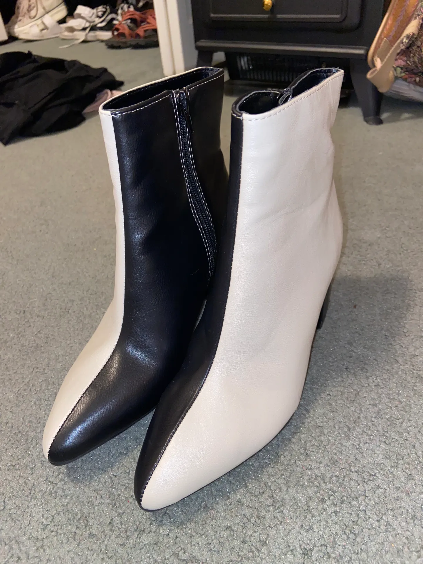 Bamboo Color Block Black And White Heel Boots - Image 2