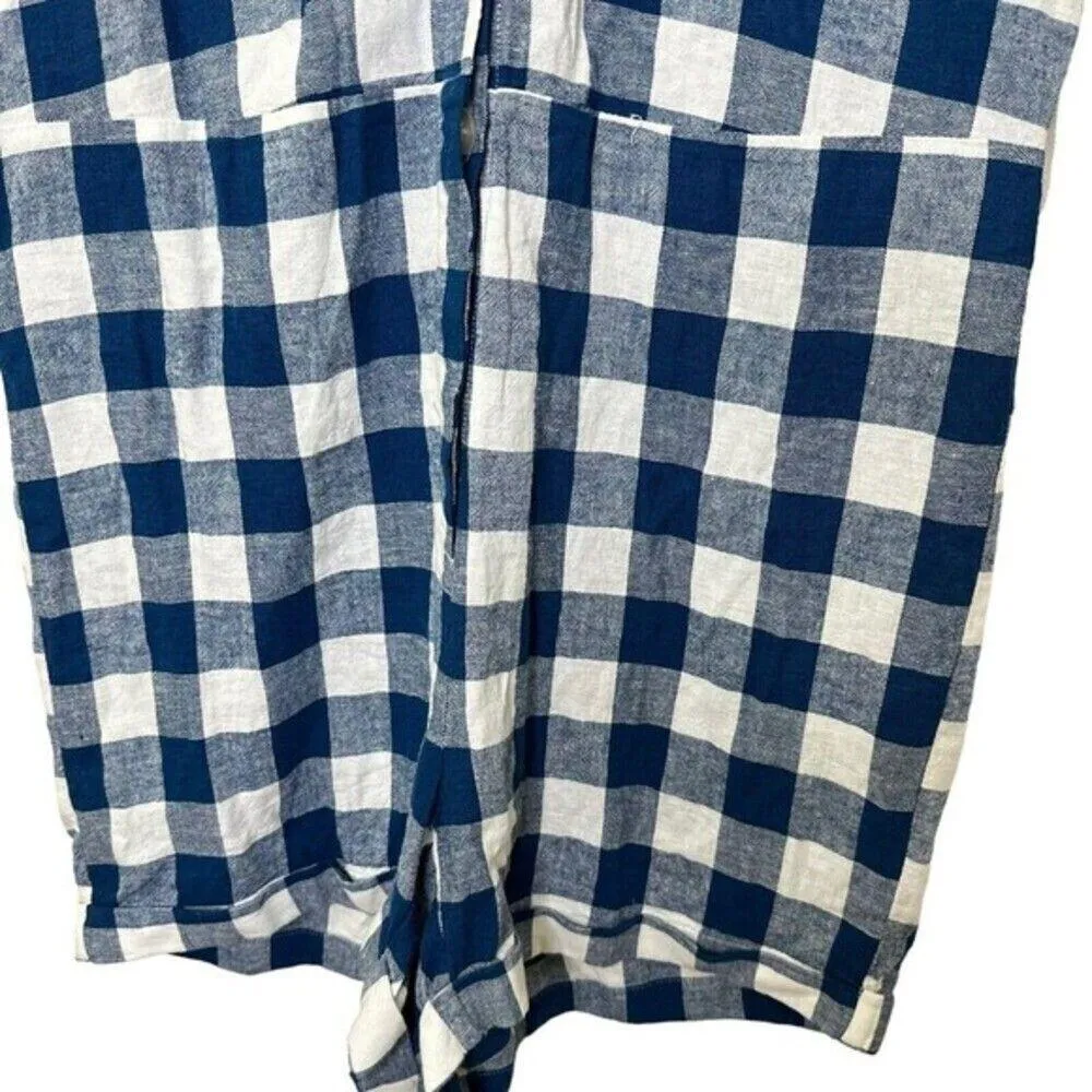 JCrew‎ women’s linen blend plaid Short Romper Size 8 Blue - Image 3