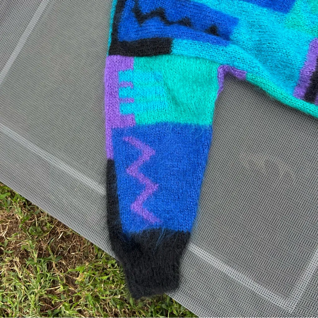 Vintage 80s Mohair Cardigan: Funky Abstract Geometric Sweater by soft options Purple Size XL - Image 4