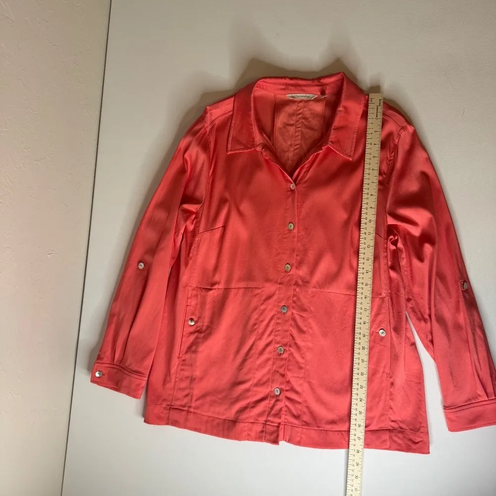 Soft‎ Surroundings Thelma Tunic Sz L Button Up Tencel Blend Long Sleeve Coral - Image 12